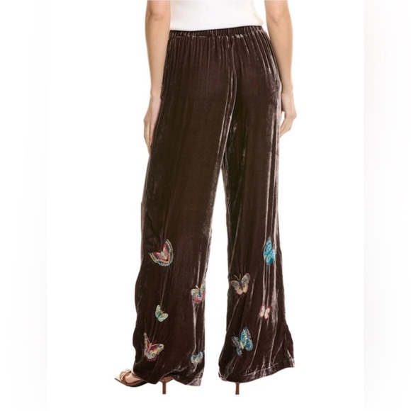 NWT JOHNNY WAS Embroidered Velvet Floral Wide Leg Coordinating Pull-On Pants - Picture 3 of 9